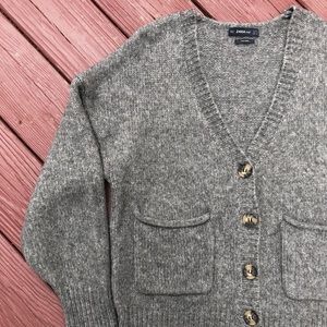 NWOT Zara Gray Knit Button Down Cardigan